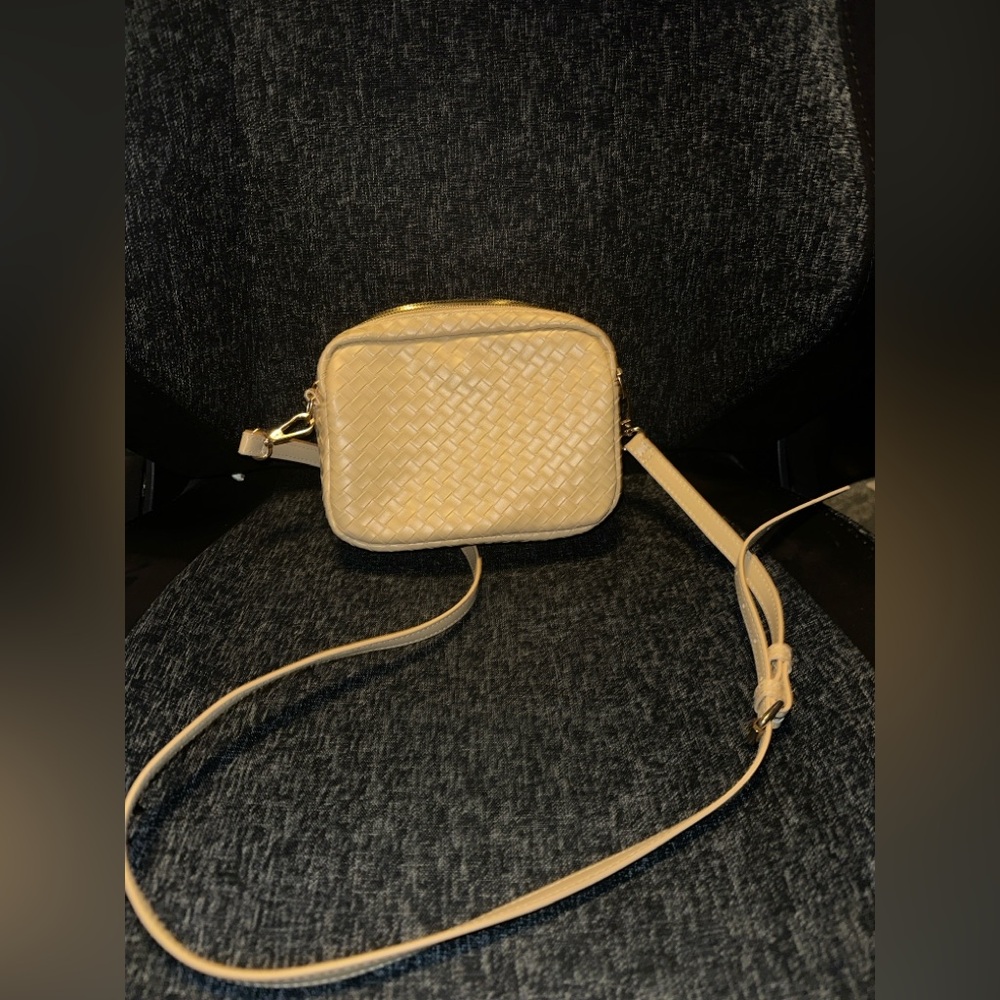 LS Beige Woven Crossbody Bag